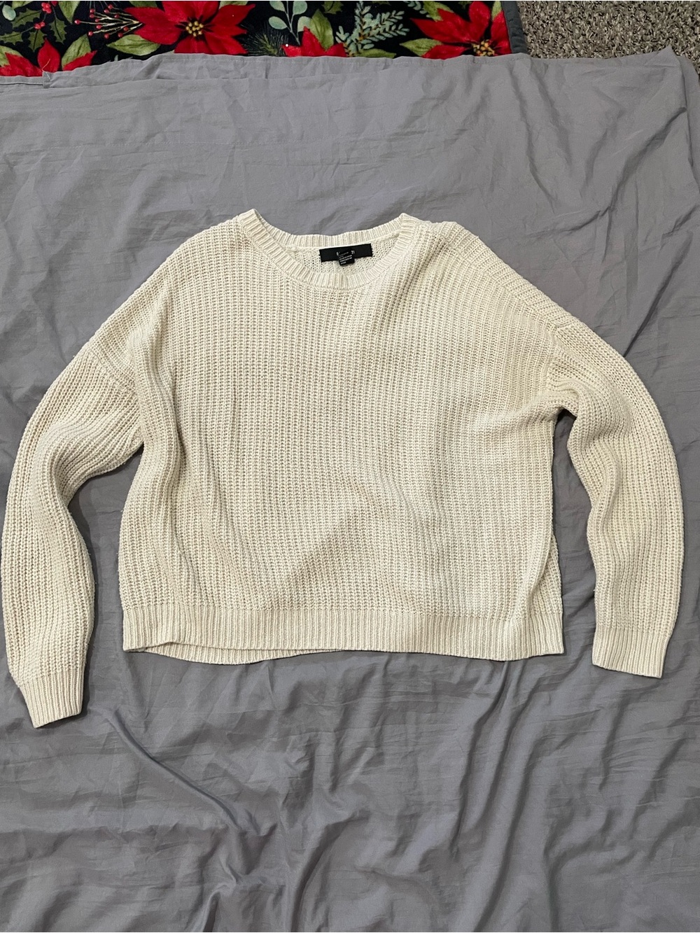 Forever 21 Cream Waffle Knit Crewneck Sweater